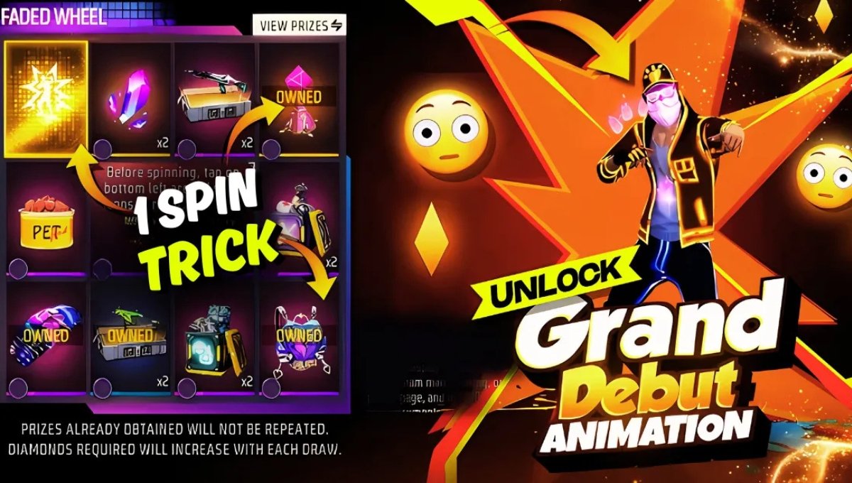 Grand Debut Arrival Animation 1 Spin Trick: फ्री फायर में सिर्फ एक स्पिन में पाएं शानदार एनिमेशन